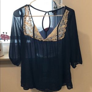 Medium, navy blue, 3/4 sleeve, sheer